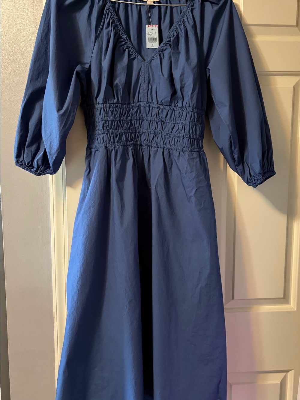 NWT LOFT Petite Poplin Smocked Midi Pocket Dress